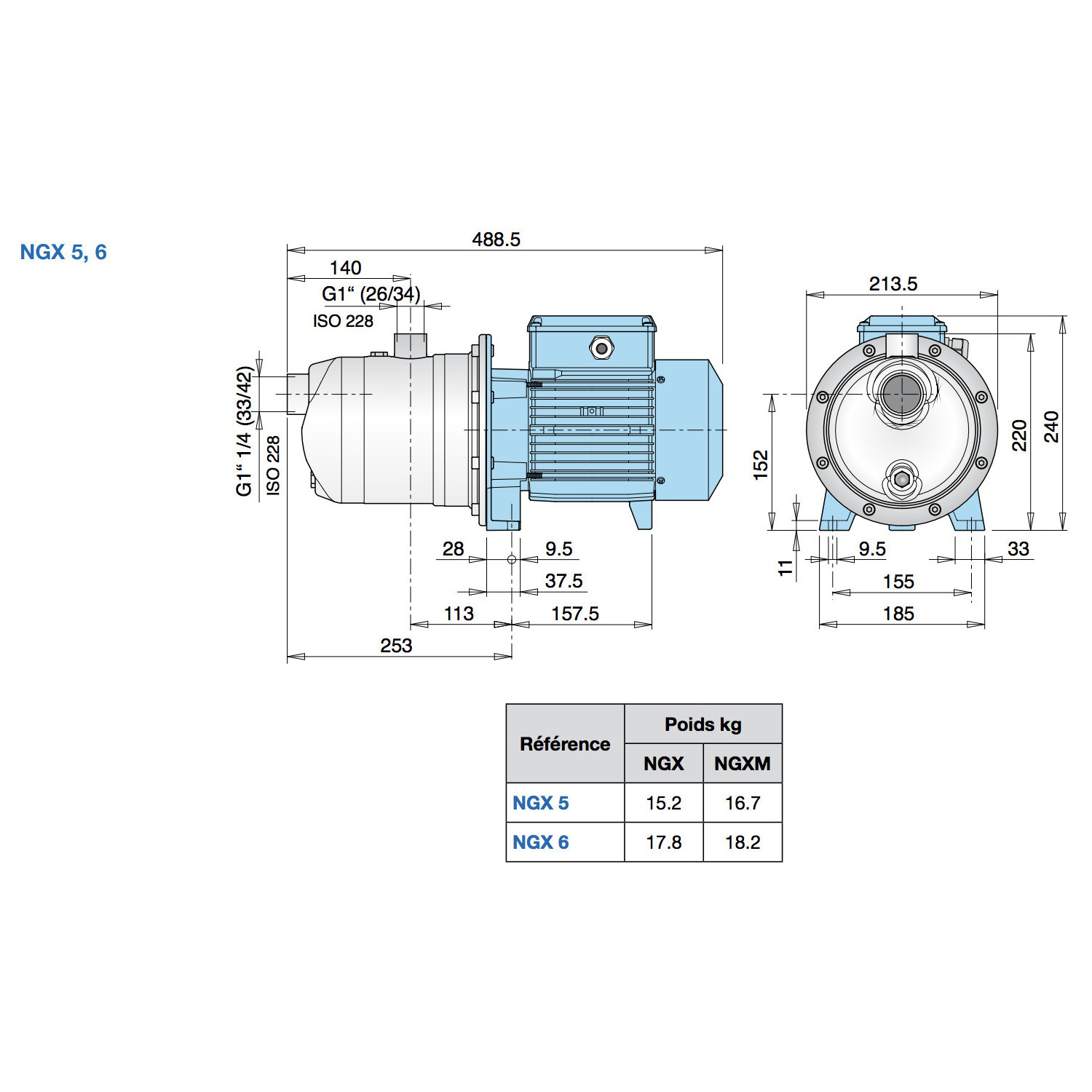 Pompe à eau auto amorçante Calpeda NGXM416 - Inox 1,10 kW 4,5 m3/h 220V - Pompe de surface pour puit