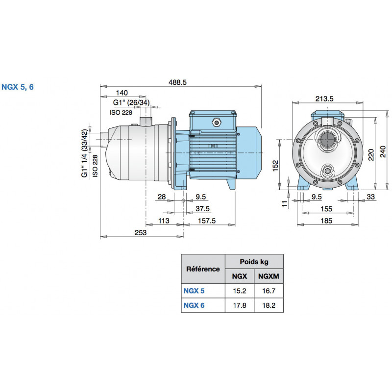 Pompe à eau de surface Calpeda NGX3100 - Inox 0,65 kW 3,6 m3/h 380V - Pompe de surface auto amorçante