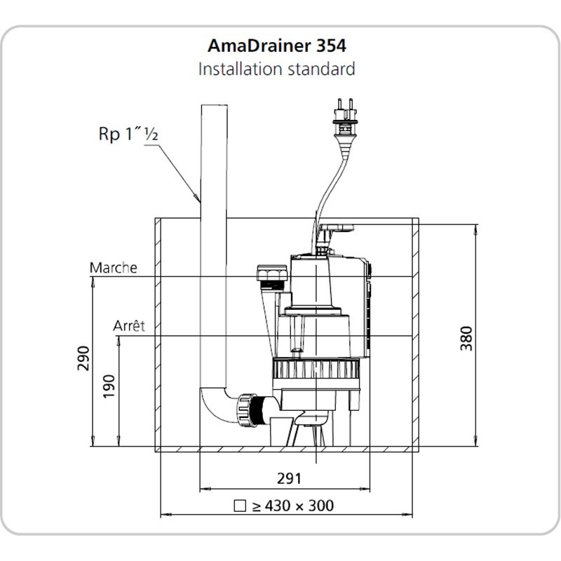 Pompe KSB Ama Drainer N358 - Pompe de relevage eaux usées avec flotteur - 0.85kW 9m3/h mono