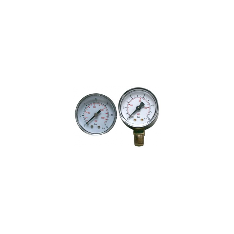 Manomètre, rempli de liquide, 5,1 cm de diamètre, 0-160 psi/bar/kPa,  montage inférieur NPT de 6,35 mm, fenêtre en polycarbonate, boîtier en  acier