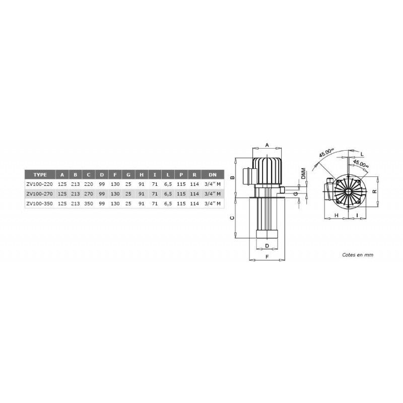Pompes centrifuge roue ouverte H220mm basse pression 380V - 0.37Kw